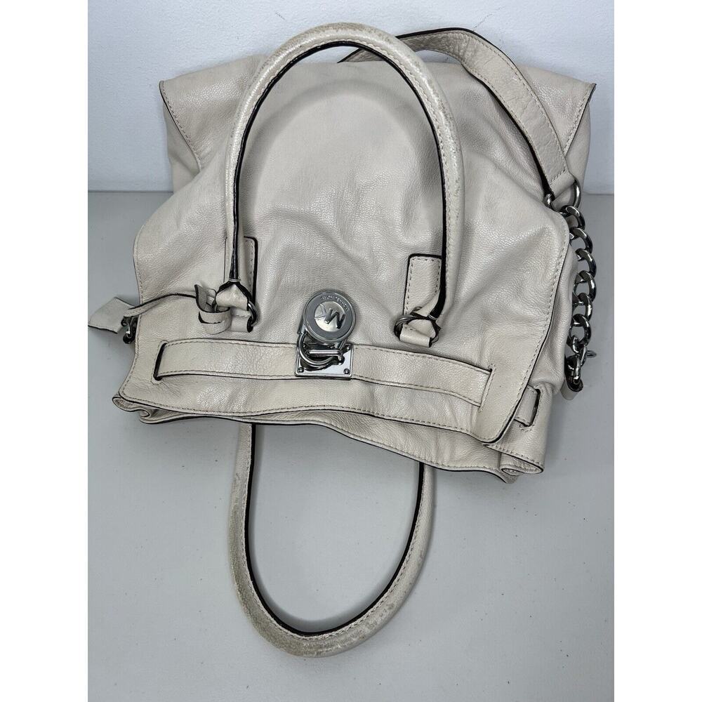Michael Kors Hamilton Lock Cream Leather Large Satchel Shoulder Bag - Picture 7 of 11